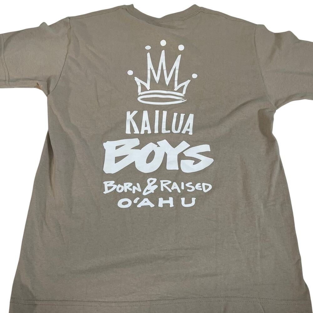 Kailua Boys Oahu Hawaii Tee Tan Beige Cotton Size L